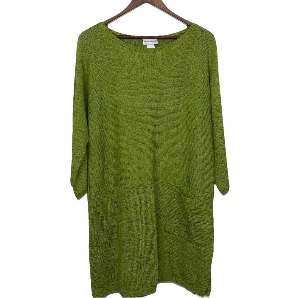Soft Surroundings Women's Green 3/4‎ Sleeve Sweater Tunic Dress Pockets Size S/M